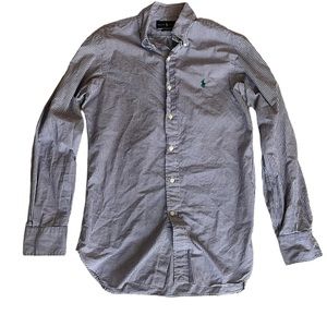 Mens Purple Check Button Down Polo